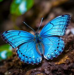 insect blue butterfly in full body close-up portrait, flying with grace.Generative AI 