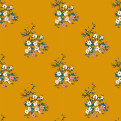 Vector seamless half-drop pattern, with flowers