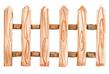 Watercolor hand drawn wooden fence . Cute hand painted illustration for greeting cards, prints, souvenirs,post cards.