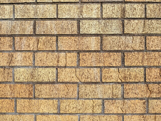 Yellow brick wall. Close-up view.