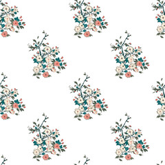 Vector seamless half-drop pattern, with flowers