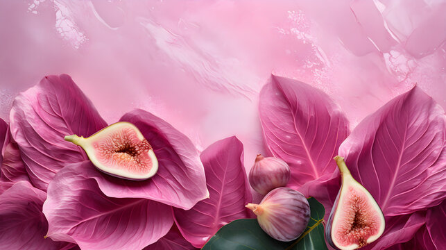 Figus and Flowers in Purple Abstract Background - Generative by A.I