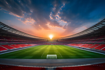 Large football stadium with Twilight sky background.
