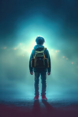 Naklejka premium young pre-teen boy going to school. 