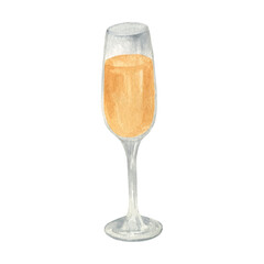 Hand drawn champagne glass clipart.  Watercolor celebrating beverage