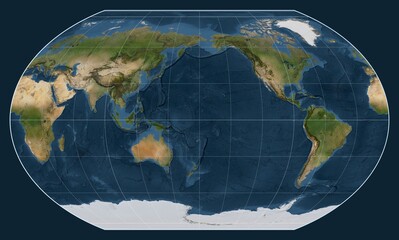 World map. Satellite. Kavrayskiy VII projection. Meridian: 180