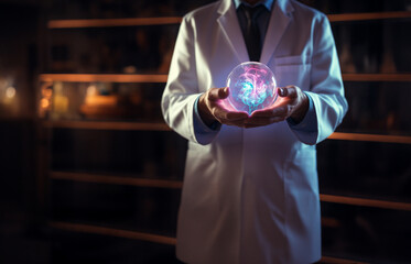 Fototapeta premium Doctor holding circle plexus futuristic holographic. Generative AI.
