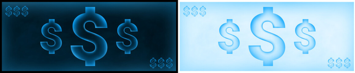 illustration money USD with holographic light blue transparent background