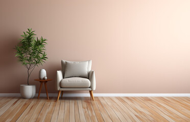 Modern armchairs and empty pattern wall in living room. AI Generative.
