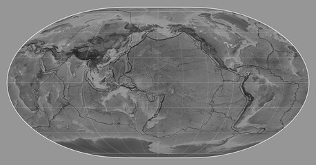Tectonic plates. Grayscale. Loximuthal projection 180