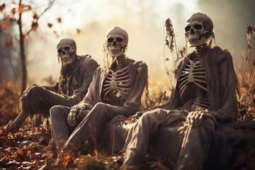 Eerie Skeletons Resting in a Haunting Graveyard