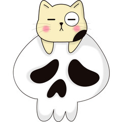 Draw vector illustration banner design funny cat for Halloween day Doodle cartoon style