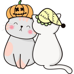 Draw vector illustration banner design funny cat for Halloween day Doodle cartoon style