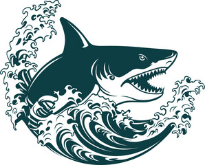 Abstract Shark Tattoo Silhouette with Wave Accent	