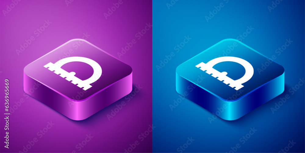 Aufkleber isometric protractor grid for measuring degrees icon isolated on blue and purple background. tilt an