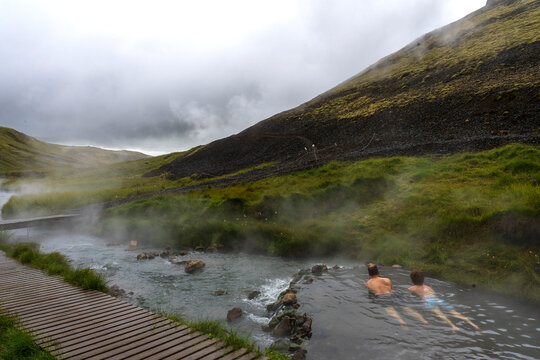Reykjadalur Valley Hot Spring Thermal River. Hverager, Iceland. 