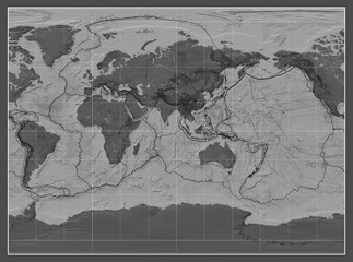 Tectonic plates. Bilevel. Miller Cylindrical projection 90 east