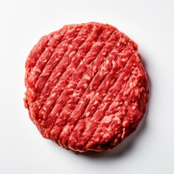 Top view raw beef cutlet for hamburger isolate on white background