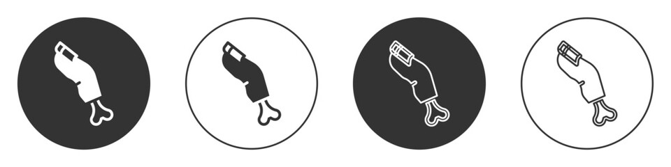 Black Scary horrible zombie finger icon isolated on white background. Happy Halloween party. Circle button. Vector