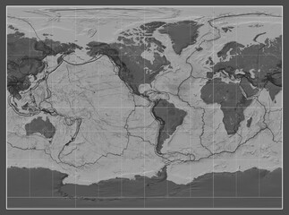 Tectonic plates. Bilevel. Miller Cylindrical projection -90 west