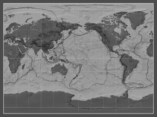 Tectonic plates. Bilevel. Miller Cylindrical projection 180