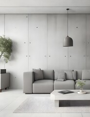 Modern interior design of living room with empty concrete wall background. 3D Rendering, 3D Illustration
