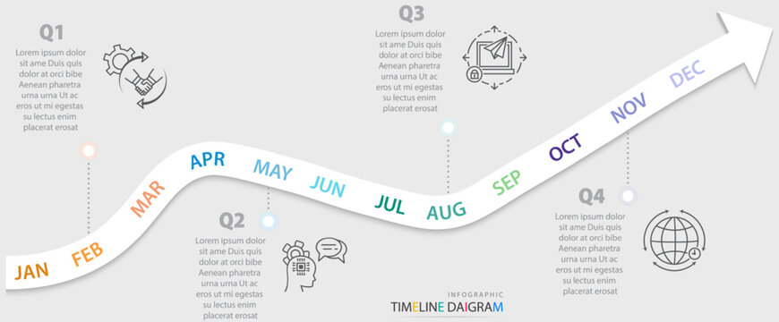 Modern Timeline Diagram Infographic Chart 12 Month Financial Statistics Graph With Business Calendar Interface Marketing Presentation