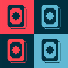 Pop art Tarot cards icon isolated on color background. Magic occult set of tarot cards. Vector