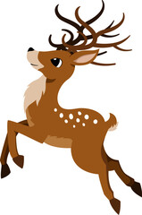 Cute cartoon jumping deer. Vector illustration of a Christmas reindeer isolated on white background.