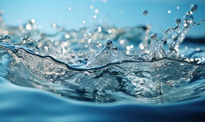 close up rain water drop falling to the floor. wave water surface. Generative AI