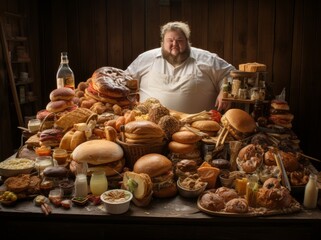 fat guy and hamburgers