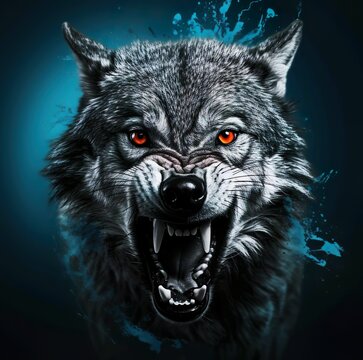 An illustration of wolf with orange eyes furious