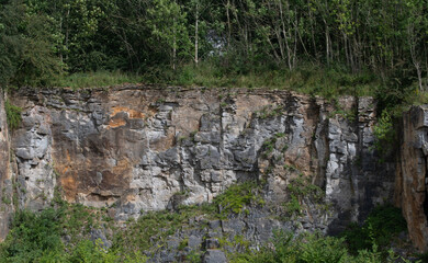 Cross Section of Crust, Stone Wall with Soft dirt and various rock formations