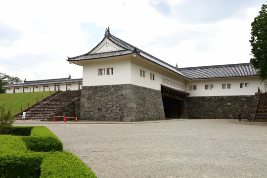 Yamagata City, Yamagata Prefecture, Japan, August 16, 2023.Stone wall of Yamagata Castle.