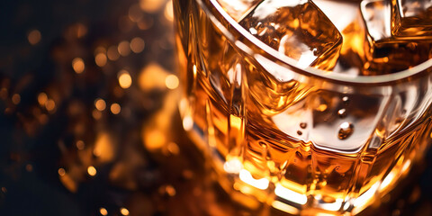 A glass of whiskey on the rocks, capturing the refined essence of a sophisticated drink.