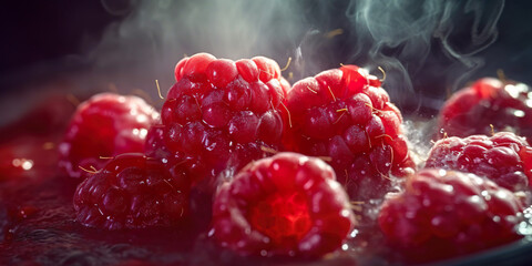 A captivating image of boilign raspberry compote, a delightful treat showcasing the beauty of vibrant berries. - obrazy, fototapety, plakaty