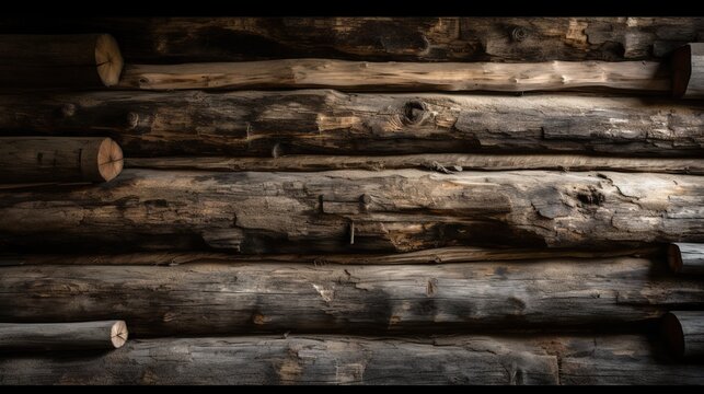 Natural and Rugged Rough-Hewn Log Wall Texture, Rustic Charm in Timber Surface