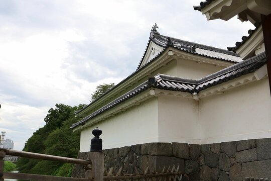 Yamagata City, Yamagata Prefecture, Japan, August 16, 2023.Stone wall of Yamagata Castle.
