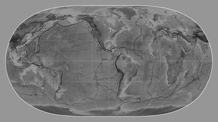 Tectonic plates. Grayscale. Natural Earth II projection -90 west