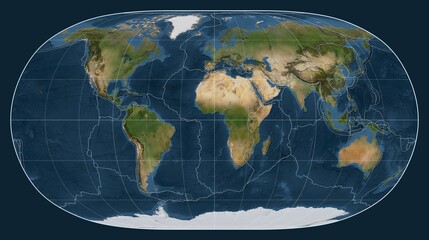 Tectonic plates. Satellite. Natural Earth II projection 0