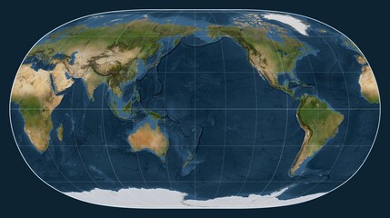 World map. Satellite. Natural Earth II projection. Meridian: 180