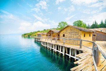 Popular tourist destination - Bay of Bones. Amazing landscape of North Macedonia, Europe. Ohrid lake. - obrazy, fototapety, plakaty