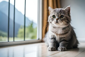 A cute cat on window. generated by AI tool