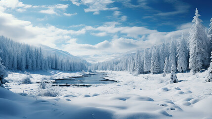 Stunning panorama of snowy landscape in winter in Black Forest - winter wonderland