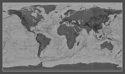 World map. Bilevel. Patterson Cylindrical projection. Meridian: 0