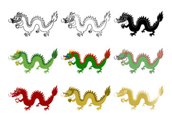 横向き龍のイラストセット