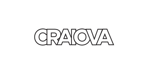 Craiova in the Romania emblem. The design features a geometric style, vector illustration with bold typography in a modern font. The graphic slogan lettering.