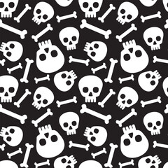 Halloween Seamless Pattern With Skull And Bone. Design For Background, Wallpaper Or Gift Wrapping