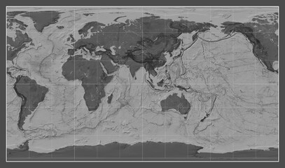 World map. Bilevel. Patterson Cylindrical projection. Meridian: 90 east