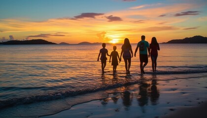 silhouette people, youth day, at beach